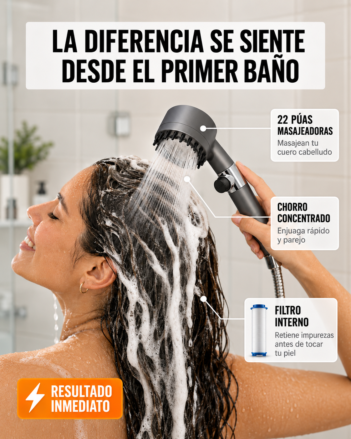 Regadera Agua Limpia 4 Filtros | Efecto Spa en tu Baño