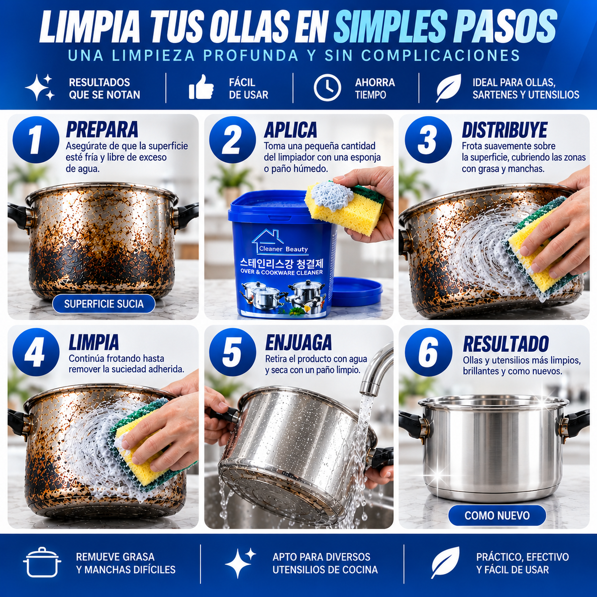 Limpiador Multiusos Para Cocina | Elimina Grasa y Resiudos Quemados 🧼🤩