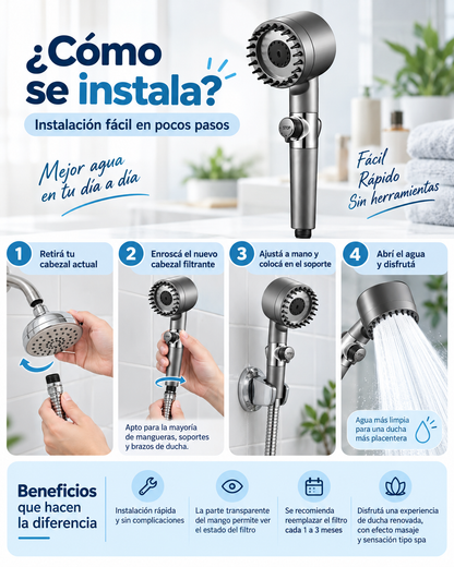 Regadera Agua Limpia 4 Filtros | Efecto Spa en tu Baño