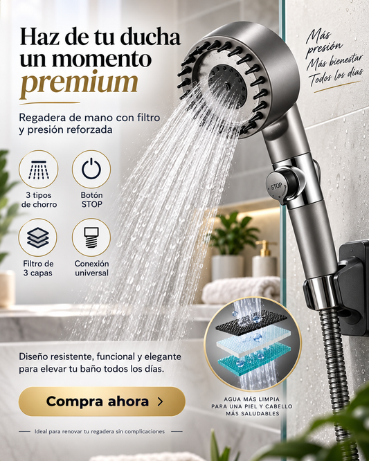 Regadera Agua Limpia 4 Filtros | Efecto Spa en tu Baño
